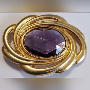 DAY_LOR Belt Buckle Gold Tone Metal Purple Rhinestone